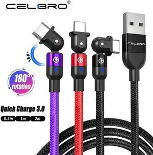 180 Rotate Usb C Cable Type C Cable Fast Charge for  S20 Ultra Note 20 Redmi 9 QC 3.0 50CM 2M Long USBC Kabel Usb Tipe C
