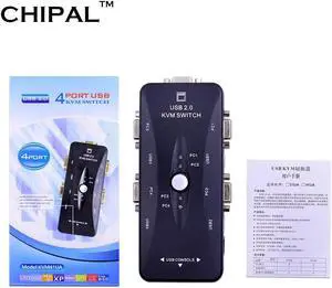 4 Port USB 2.0 VGA KVM Switch Switcher Manually 1920*1440 for Keyboard Mouse Monitor Adapter 4 Computers Use 1 monitor