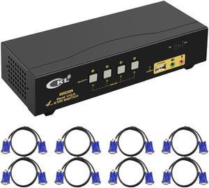 VGA KVM Switch 4 Port Dual Monitor Extended Display,  USB KVM Switch VGA with Audio + 2 VGA Output 20481536@450Hz, PC Monitor