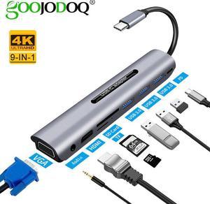 9 Ports USB C HUB to HDMI VGA RJ45 Gigat Ethernet Power Adapter Dock PD Charger for MacBook Pro Air Multi Type C HUB