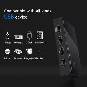 KVM Switch Box  2.0 Switcher 4 Port PCs Sharing 2 Devices Button Switching for Keyboard Mouse Printer Monitor