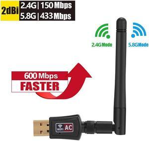 600Mbps Wireless USB Wi-Fi Adapter 2.4GHz/5.8GHz WiFi Dual Band Antenna Dongle PC Mini Computer 2dBi Network Card Receiver 802.1