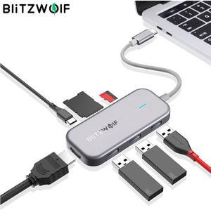 BW-TH5 7 in 1 USB-C  Hub with 3-Port USB 3.0 TF Card Reader USB-C PD Charging 4K Display for MacBooks for iPad