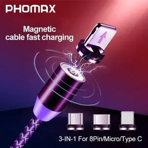 Magnetic USB 3 in 1 Cable for iPhone Xs 8 & USB Type C Cable & Micro USB  Nylon Braided for    USB C