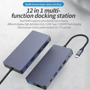 12 in 1 Type C Laptop Docking Station USB 3.0 HDMI VGA PD USB Hub for MacBook