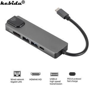 5 in 1 USB Type C HUB HDMI 4K USB C Hub to Gigat Ethernet Rj45 Lan Adapter for Mac book Pro Thunderbolt 3 USB-C Charger Power