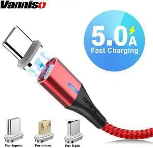 5A Fast Charging Magnetic USB Cable Charger 2m Micro USB  Cable for iphone X  S8   mi8 Usb type c