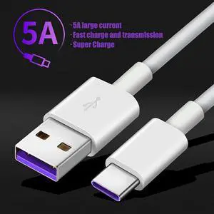 5A USB Type C Cable For  S20 S9 S8   P30 Pro Fast Charge Mole Phone Charging Wire White Cable