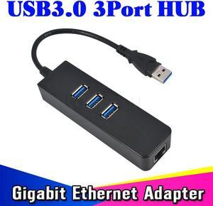 High Speed 3 Ports USB 3.0 Hub 10/100/1000 Mbps To RJ45 Gigat Ethernet LAN Wired Network Adapter Converter For Windows Mac