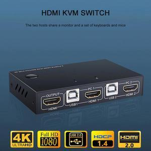 4K HDMI KVM Switch 2 In 1 Out USB HDMI KVM Switcher Splitter For  Remote Wake-Up For Keyboard Mouse Printer Monitor