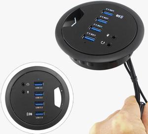 Mounting In-Desk 4 Ports USB 3.0 Hub High Speed External Expansion Adapter For Laptop PC Computer Tablet Charging Device