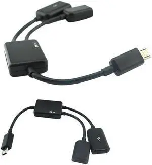 2 In 1 Keyboard Splitter Adapter Cable Multifunction 0.2 M Micro USB TV Charge Durable Black OTG Transfer