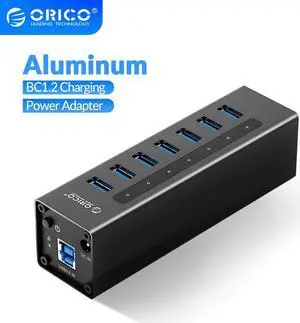 7 Port USB 3.0 HUB Support BC1.2 Charging with 12V Power Adapter Aluminum USB Splitter For Macbook Accessories Desktop OTG