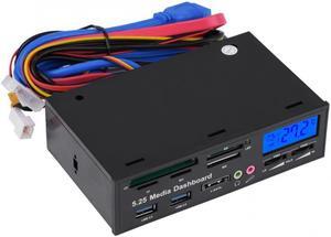 5.25" Multifuntion Media Dashboard Front Panel 2 USB 3.0 Hub Card Reader with LCD Display Suitable for Desktop Computer