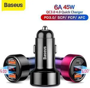 45W Car Charger Dual USB Type C Mobile Phone Charger Metal Car Charging QC3.0 4.0 Quick Charge for iPhone
