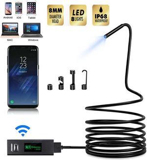 8mm Wifi HD 1200P Endoscope Camera USB IP68 Waterproof Borescope Semi Rigid Tube Wireless Video Inspection for Android/iOS