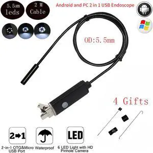 2M 5.5mm Lens HD USB Endoscope Cam IP68 Waterproof 6 LEDs Inspection Pipe Endoscope Camera Borescope For Android Phone PC