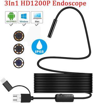 Camera Endoscope HD 1200P IP68 2M Hard Flexible Tube Mirco USB Type-C Borescope Video Inspection for Android Car Endoscope