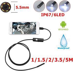 5.5mm Endoscope USB Mini  Camera Flexible IP67 Waterproof Micro USB Inspection Borescope Camera For Android 6 LED Adjustable