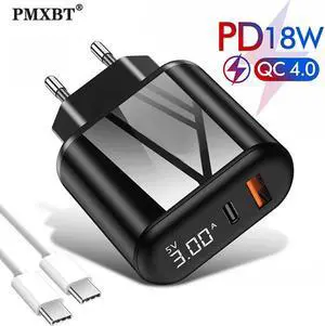 Charge QC 4.0 3.0 PD Charger 18W Dual USB Type C Cable Fast Charger for iPhone 11  Phone Power Delivery EU Charger