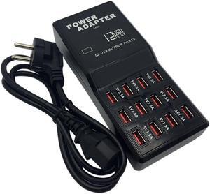 12 Port Multiple USB Charger 5V 12A Output Max 0.3A Input Charging HUB Desktop Adapter Fast Charger for Phone Tablet PC 858