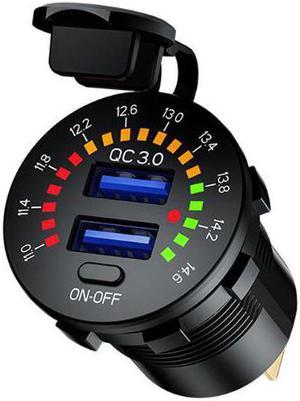 12V 24V Quick Charge 3.0 Dual USB Car Charger Waterproof 18W USB Outlet Fast Charge with LED Voltmeter ON OFF Switc