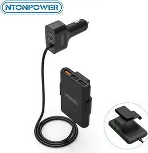 5 Ports USB  QC 3.0 Car Charger with 1.8m Extension Cable with Detachable Clip For Mobile Phone Tablet GPS Car-Charger