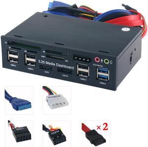 Multifuntion 5.25inch Media Dashboard Card Reader USB 2.0 USB 3.0 20 pin e-SATA SATA Front Panel for Optical Drives Bay