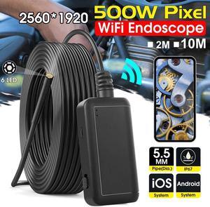 2m/10m WiFi 5.0MP HD Endoscope Camera USB 5.5MM IP67 Waterproof Borescope Inspection Camera For Android iOS Tablet PC