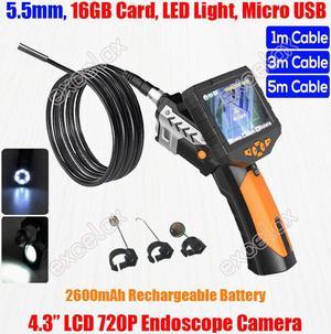 720P HD Handheld 5.5mm 1M 3M Flex Endoscope Camera 4.3" LCD Monitor LED Flashlight Snake Tube Pipe Inspection Borescope