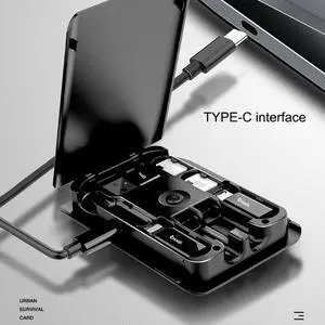 Multi-function Smart Adapter Card Storage Data Cable USB Box Universal Wireless Charger for iPhone Xiaomi Huawei
