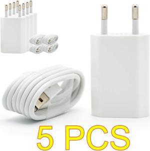 5PCS/Lot White Color EU Plug Wall AC USB Charger For iPhone 8 Pin Charging Cable + Charger Adapter For  iPhone 7 6 6S 5S 5