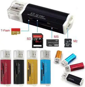 4 In 1 USB 2.0 Lighter Shape Card Reader Aluminum Alloy Shell High Speed Memory Card Reader Portable Support M2, MS/MS PRO Etc.