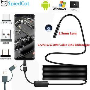 5.5mm mini Lens Inspection Pipe Android 3in1 Endoscope 1/2/3.5/5/10M USB Type-c PC Cable Searching Thing Camera