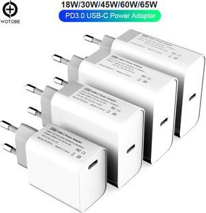 USB-C Power Adapter 18W 30W 45W 60W 65W QC3.0 PD3.0 Charger For  USB-C Laptops MacBook Pro/Air iphone 11 pro  iPad pro S10