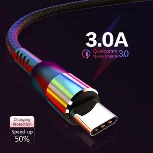 1M Type C 3A Charger Cable For iPhone  P30 Pro Fast Charge Phone Charging Wire Micro Cable For  S9 S10 Type C Wire