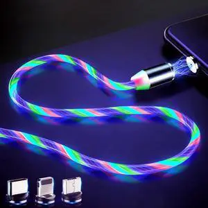 Cable LED Flow Glow Micro USB Type C Lighting Charger For iPhone  Fast Charging USB-C Type-C Mobile phone Cables