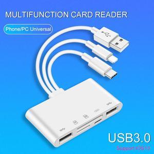 C75 New 5in1 USB3.0 Adapter For iPhone Android Tablet SD/TF Card Reader 500mA Support IOS13 Type-C Lightning USB Hub