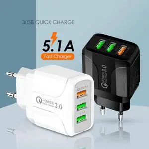 5.1A EU/US/UK Plug USB Charger 3 USB QC3.0 Mobile Phone Charger Universal Travel Charging Charger for iPhone