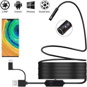 8mm 1m 3.5m 5m Dual Lens Endoscope Inspection Camera IP67 Waterproof 2MP Borescope Snake Inspection Tube Camera for Android  PC