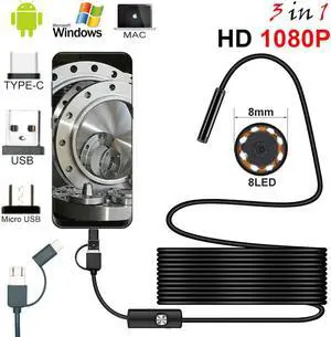 8mm  Type C Waterproof 1080P Endoscope Camera Inspection 1m 2m 5m USB Cable Endoscope Borescope Android Endoscope