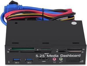 5.25inch PC Multifunction Media Dashboard USB3.0 e-SATA Power Port Audio SIM/SMART Multi Card Reader supports M2/TF/SD/XD/MS/CF