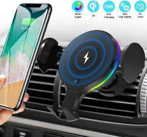 10W QI Wireless Car Charger RGB Light Automatic Clamping Fast Charging Phone Holder Mount in Car for iPhone XS 8 Huawei Samsung