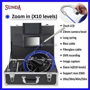 2019 latest Pipeline Inspection Camera DVR record Zoom X10levels 23mm camera long spring 7"montior Endoscope camera