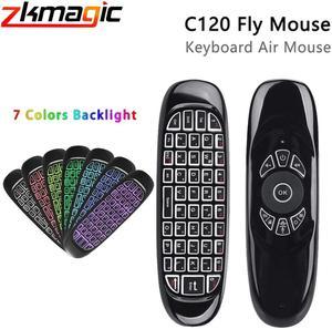 7 color backlit  English C120 Gyroscope Fly air mouse 6 Axis Sensor android Remote Control mini 2.4Ghz wireless keyboard