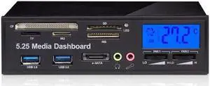 Media Panel 5.25 inch Computer Front Dashboard with SATA/eSATA, USB 2.0/USB 3.0, Microphone/Headphone Audi