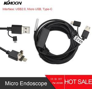 3-in-1 USB2.0 Micro USB Type-C Endoscope Inspection Borescope Camera HD 5.5mm Built-in 6 Adjustable LED Lights with 20M Cable