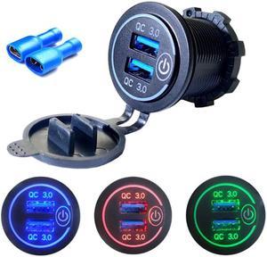 12V/24V Dual USB QC 3.0 LED Fast Charger Touch Switch for Car Boat Motorcycle