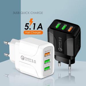 USB Quick Charger EU US UK Plug Wall Adapter 3 Ports Power Converters For   Accessories For Mobile Phone Cable