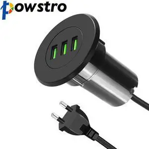 3 Port Charger USB 5V 3.1A Desktop Hole Grommet Charger Smart Charging Station With EU Plug for  for iPhone